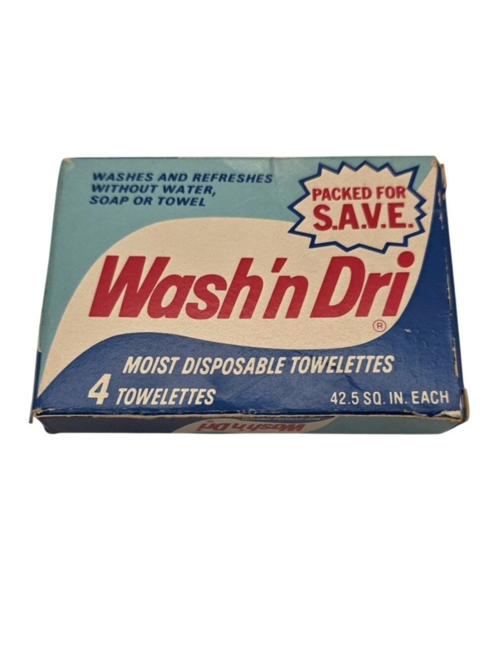 Vintage 1950s-1960s Wash'n Dri Moist Disposable Towelettes, 4 Ct 42.5 sq in